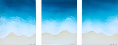 "Beach House Views" mixed media painting of deep blue waves from aerial view