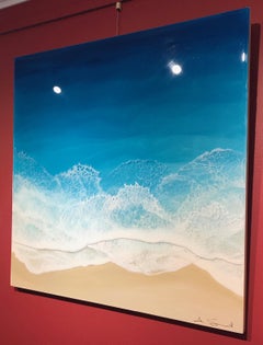 "Blue Ocean" Mixed Media painting of aerial view of deep blue ocean