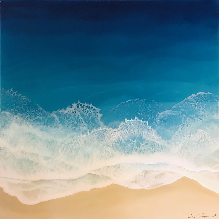 Anna Sweet Blue Ocean Mixed Media Painting Of Aerial View Of Deep Blue Ocean At 1stdibs