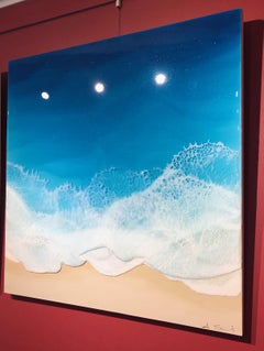 "Diamond Sea" Mixed Media painting of aerial view of deep blue ocean
