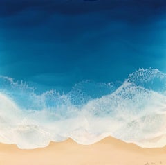 "Diamond Sea" Mixed Media painting of aerial view of deep blue ocean