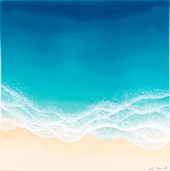 "Emerald Coast" aerial view mixed media painting of the ocean shore