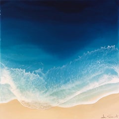 "Into the Ocean" Mixed Media painting of aerial view of deep blue ocean