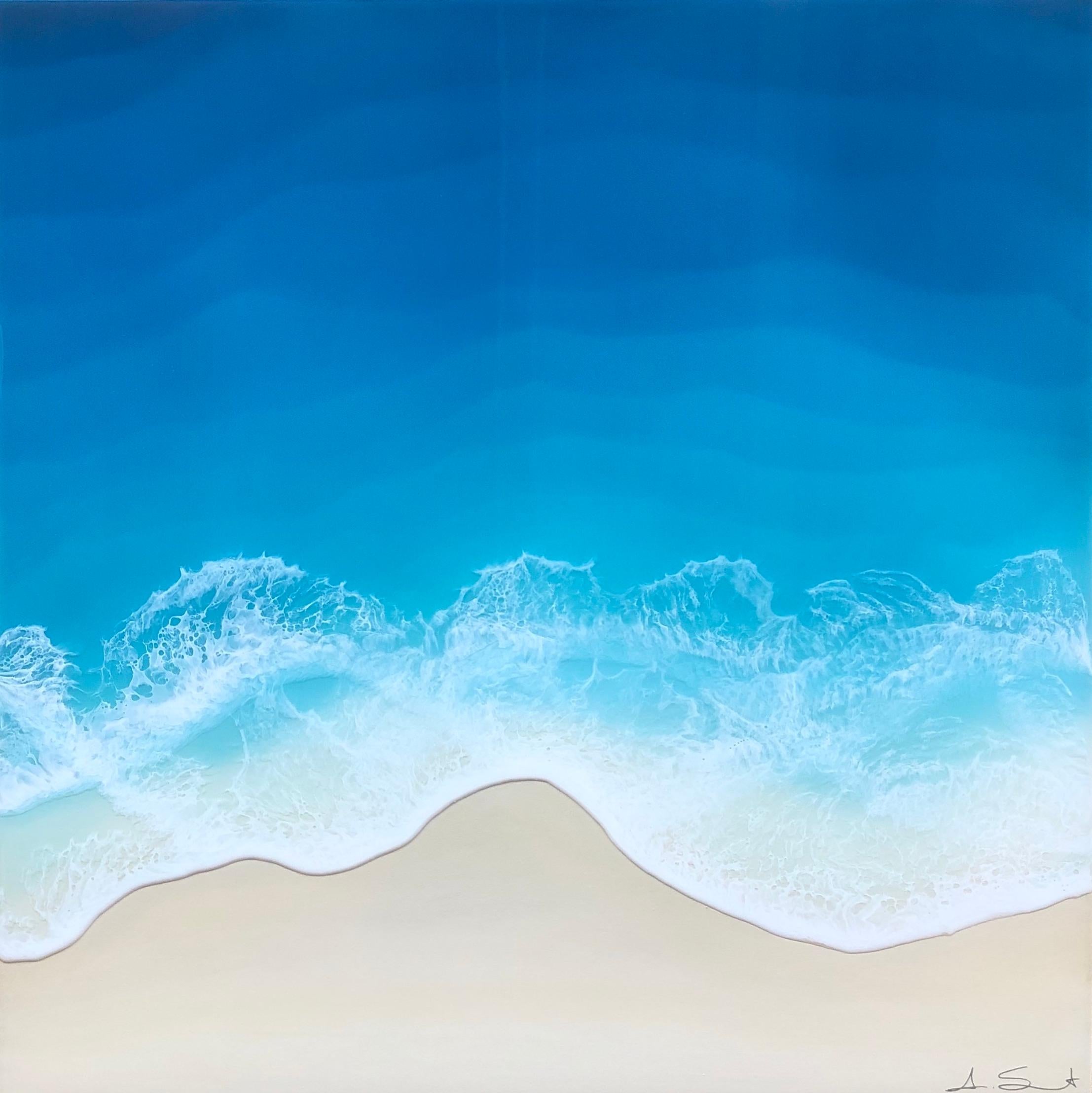 "Ocean Tide" mixed media painting of a deep blue ocean from aerial view - Mixed Media Art by Anna Sweet