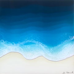 "Sand & Sea B(Diptych)" mixed media painting of deep blue waves from aerial view