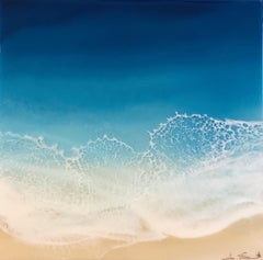 "Sea of Time" Mixed Media painting of aerial view of deep blue ocean