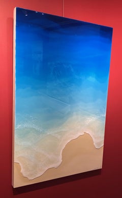 "Silent Sea" Mixed Media painting of aerial view of deep blue ocean