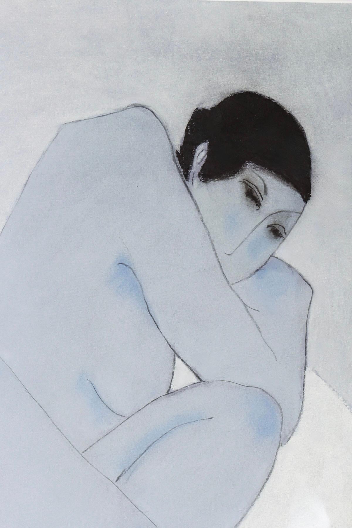 Belge Pastel à l'huile Anna Sylverberg, série Nude, 1962, avec monogramme en vente