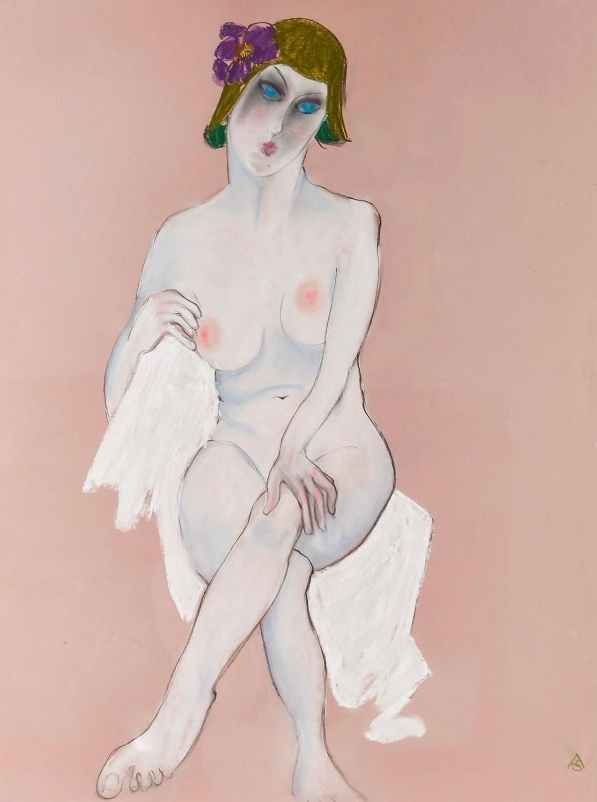 Belgian Anna Sylverberg oil pastel, part of a nude serie, AS monogram, 1962. For Sale