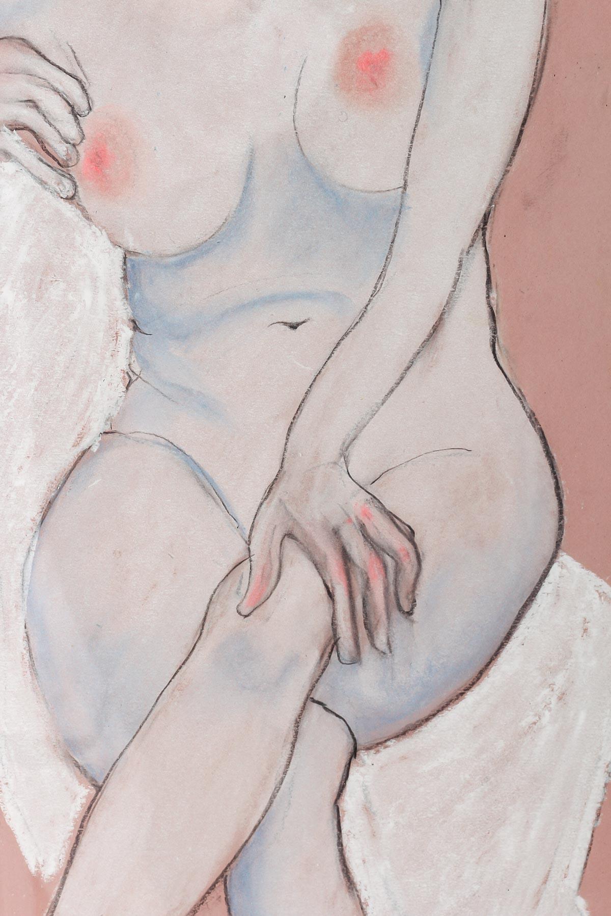 Anna Sylverberg oil pastel, part of a nude serie, AS monogram, 1962. In Good Condition For Sale In Saint-Ouen, FR