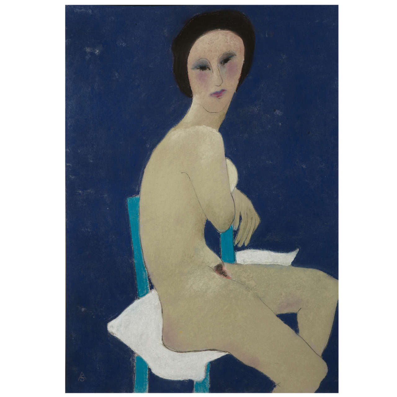 Anna Sylverberg oil pastel, part of a nude serie, AS monogram, 1962.