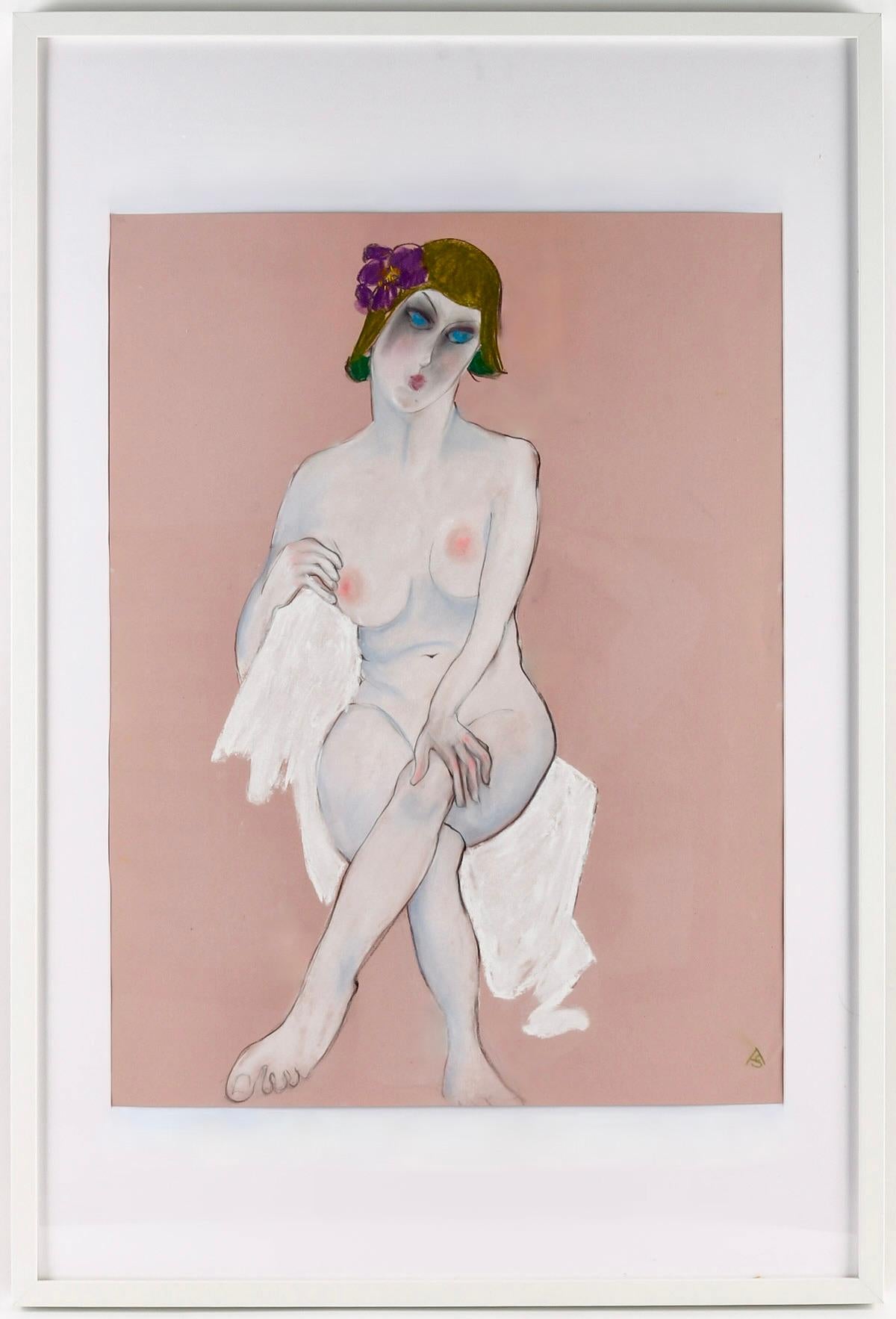 Anna Sylverberg oil pastel, part of a nude serie, AS monogram, 1962. For Sale