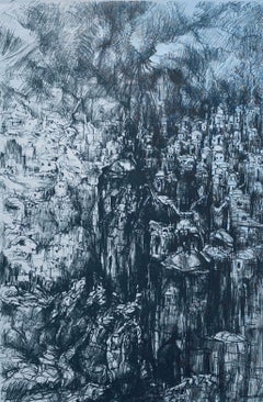 German Israeli Expressionist Abstract Lithograph Of Jerusalem Landscape