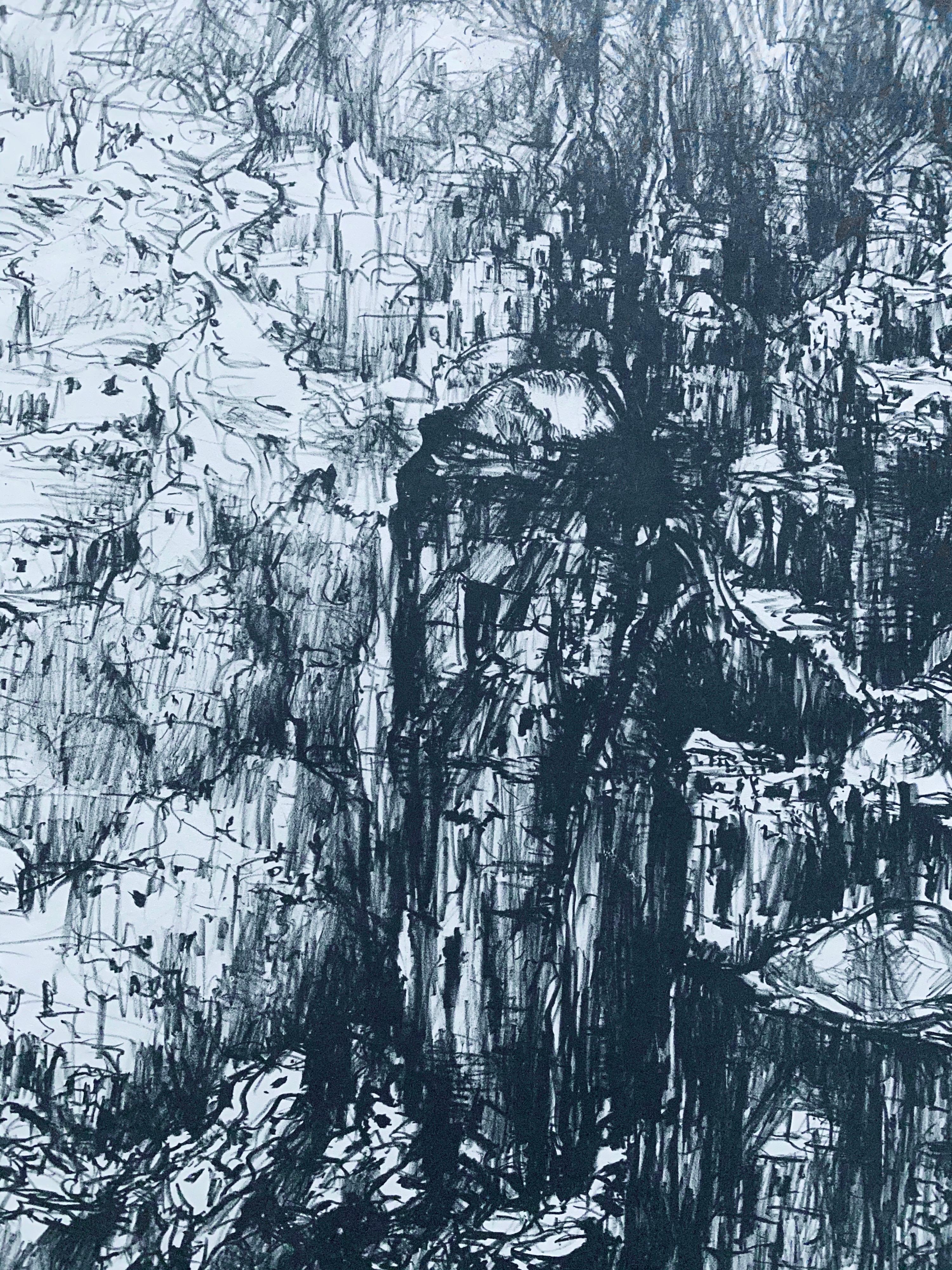 Litografia astratta espressionista tedesca israeliana di un paesaggio di Gerusalemme - Landscape Print Blu di Anna Ticho