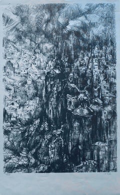 Litografía Alemana Expresionista Israelí Abstracta De Paisaje De Jerusalén