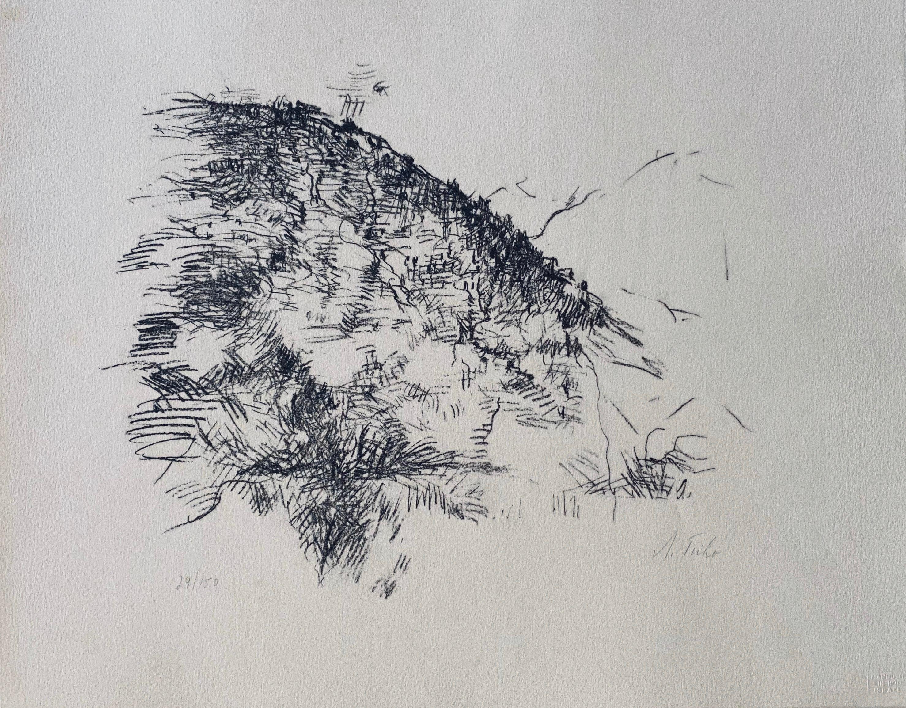 Abstrakte deutsche, israelische, expressionistische Lithographie der Judeah-H Hügel, Israel – Print von Anna Ticho