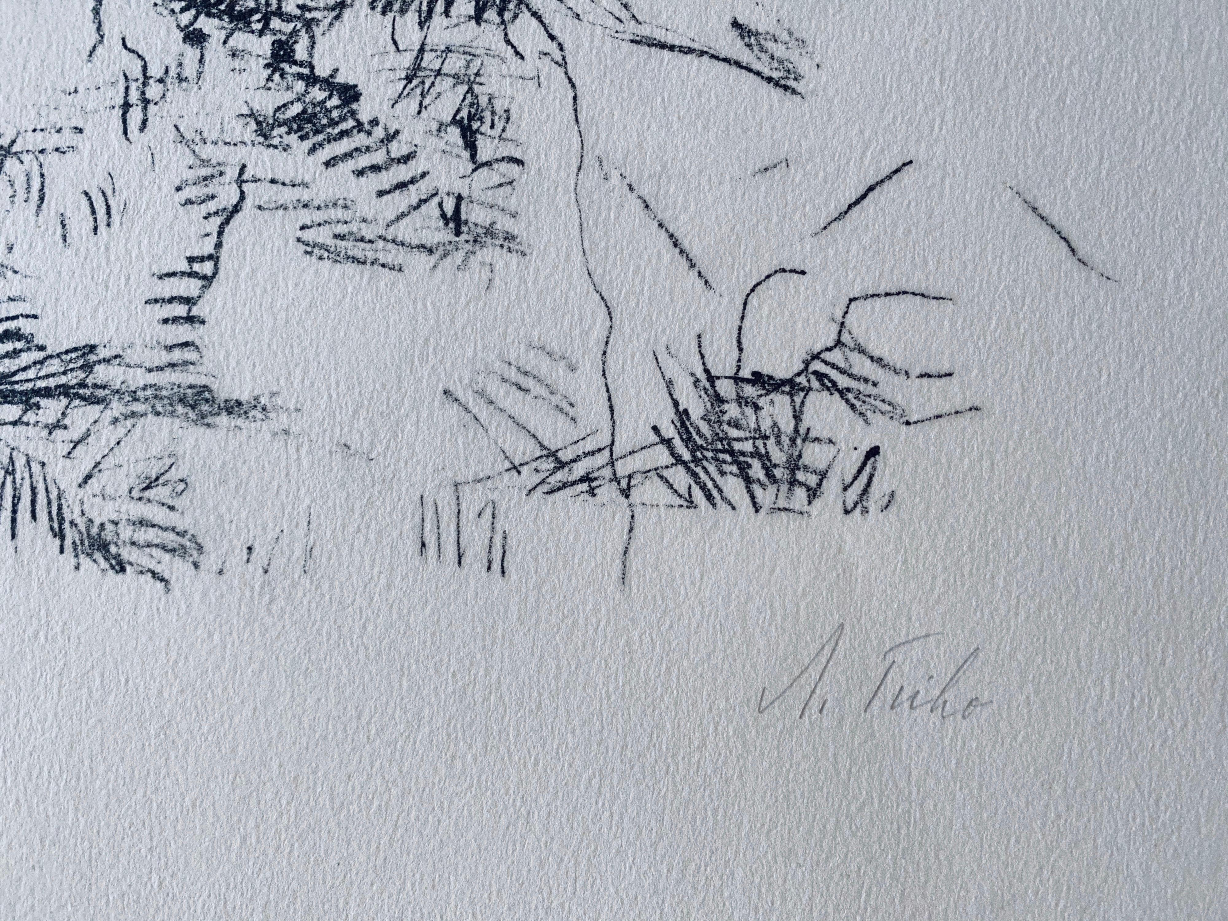 Abstrakte deutsche, israelische, expressionistische Lithographie der Judeah-H Hügel, Israel (Grau), Abstract Print, von Anna Ticho