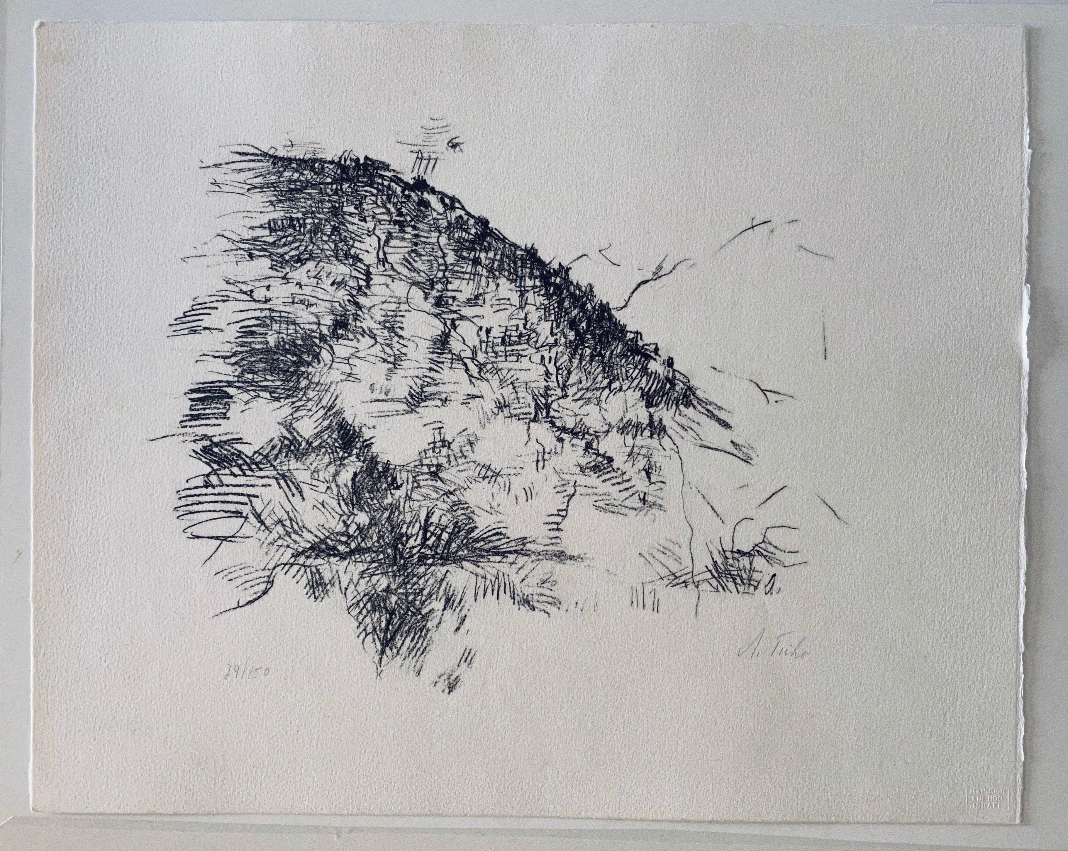 Abstrakte deutsche, israelische, expressionistische Lithographie der Judeah-H Hügel, Israel im Angebot 2