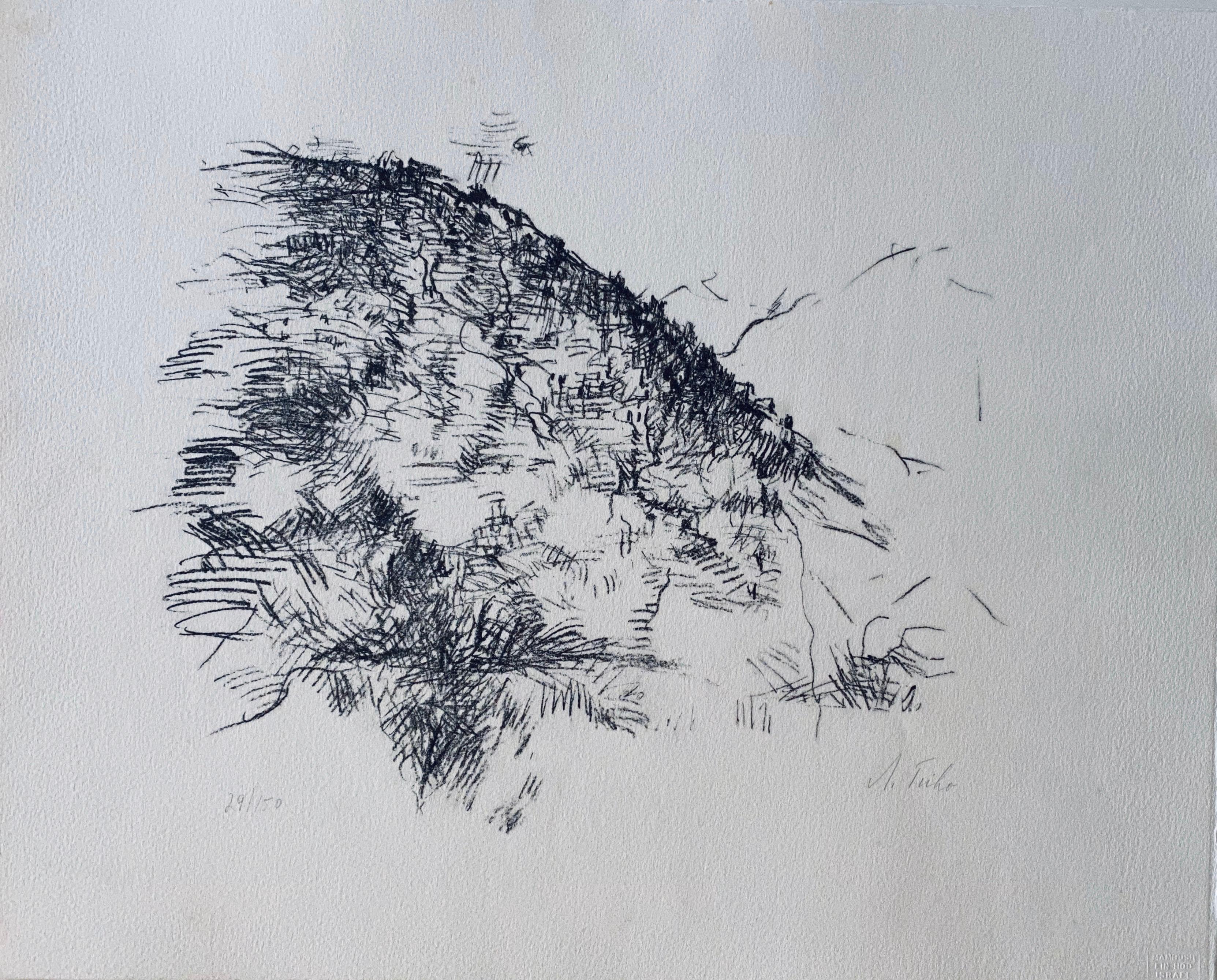 Litografía abstracta expresionista israelí alemana de Judeah Hills