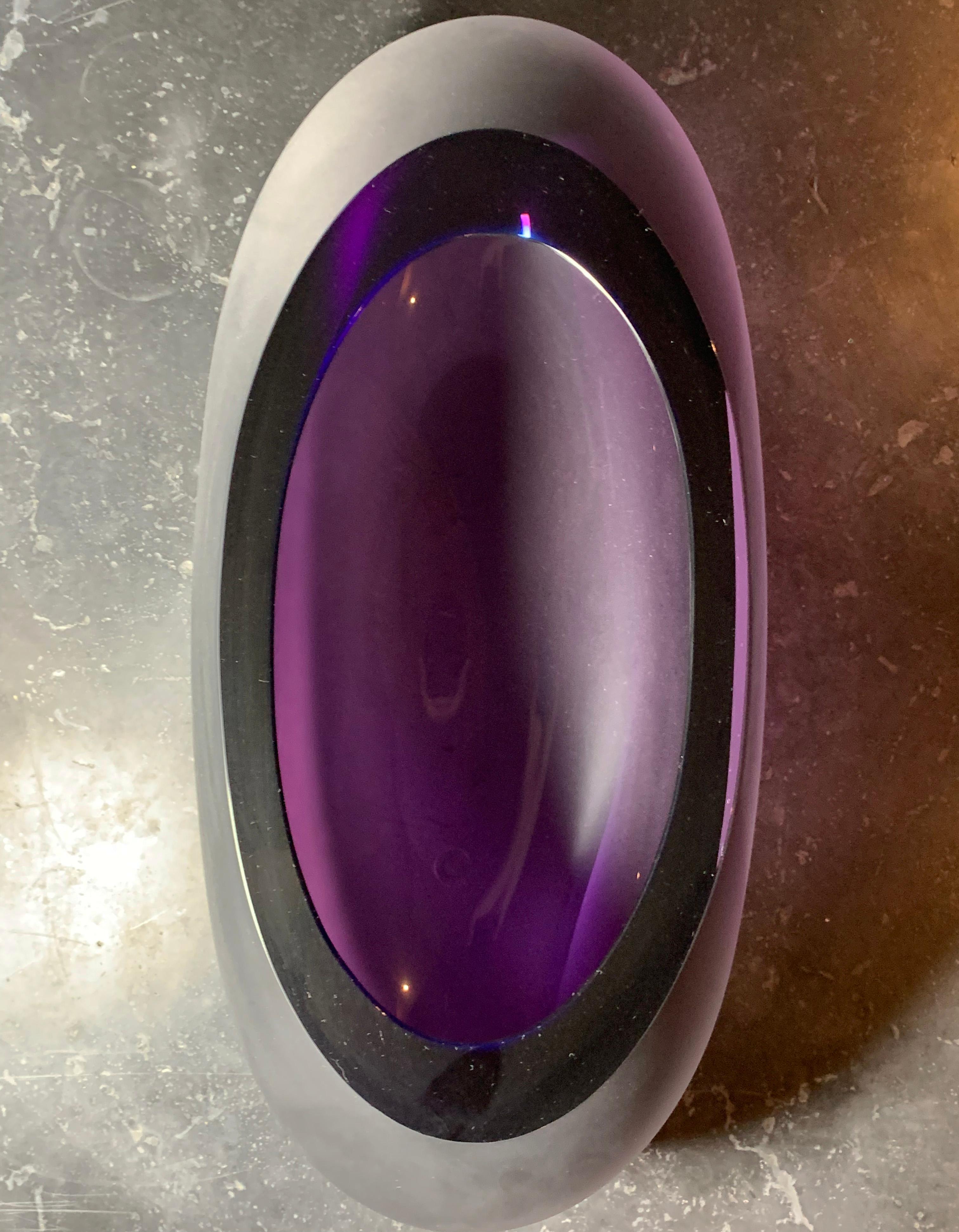 Purple Czech glass 'Kamen' vessel by Anna Torfs.

Frosted externally with a thick polished lip, and polished internally. 

A wonderful example of the work of Anna Torfs - this piece is signed and numbered on the vessel base.