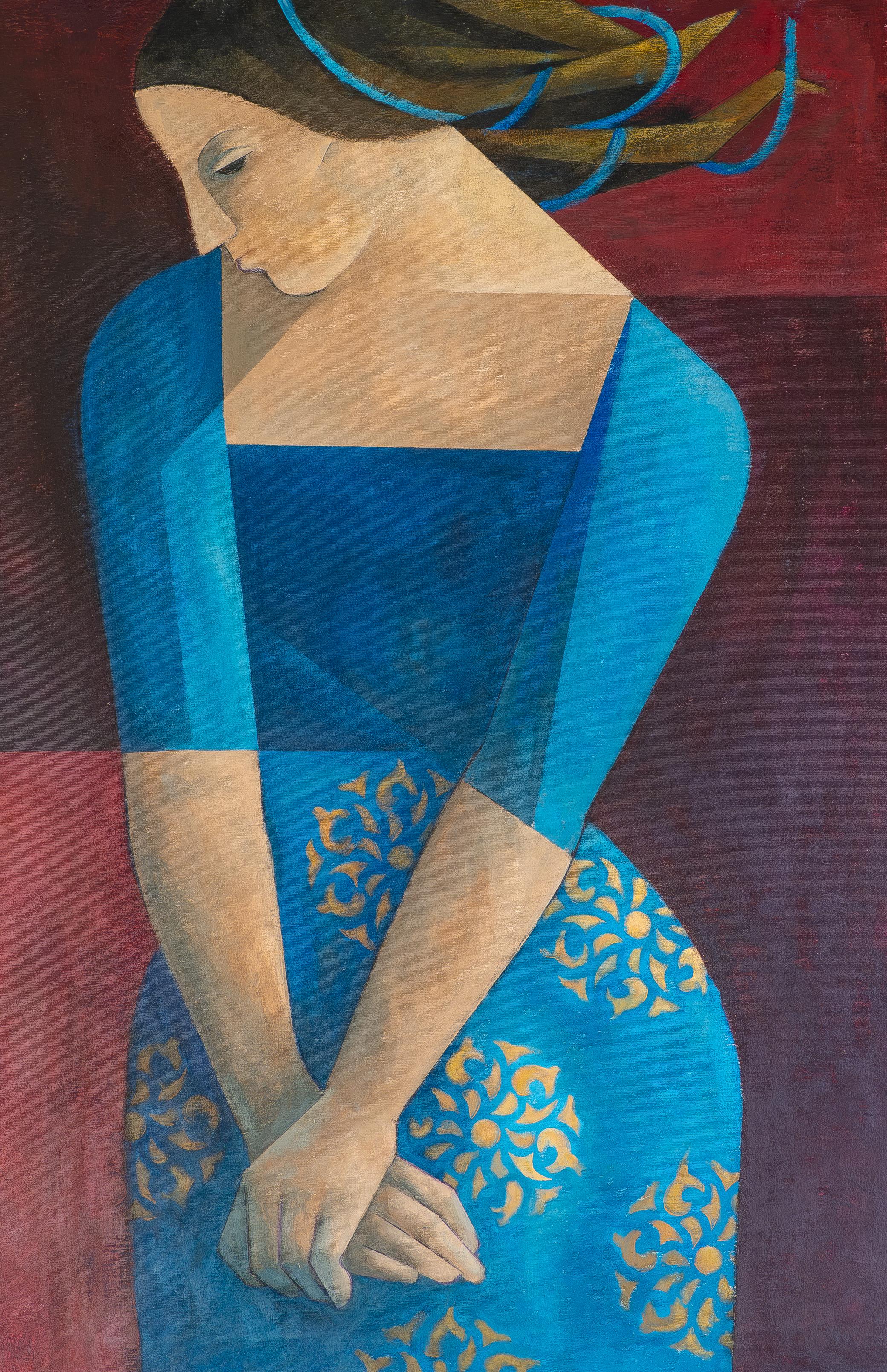 Figurative Painting de Anna Tubau - "Brisa". Figurativo, minimalista, figura humana, retrato