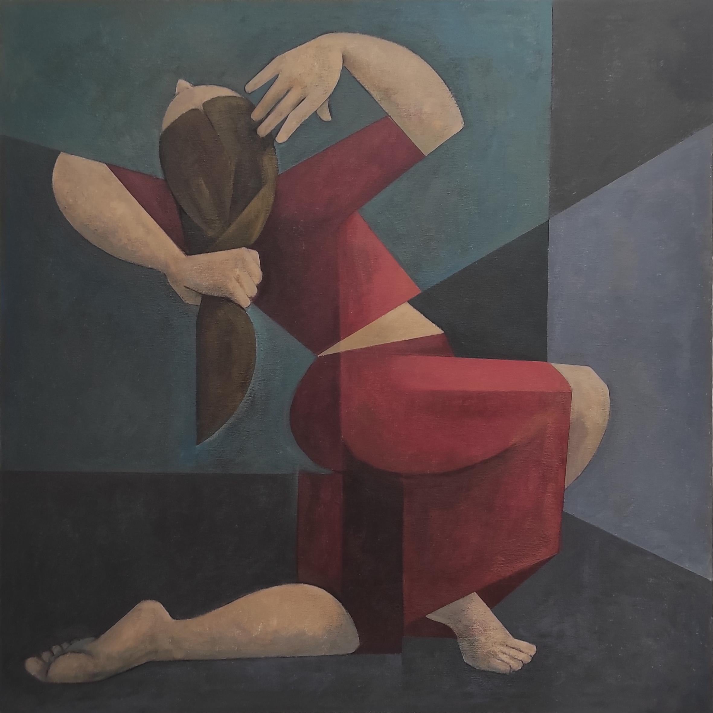 Portrait Painting di Anna Tubau - "Mujer con coleta". Figurative, minimalist, human figure, portrait