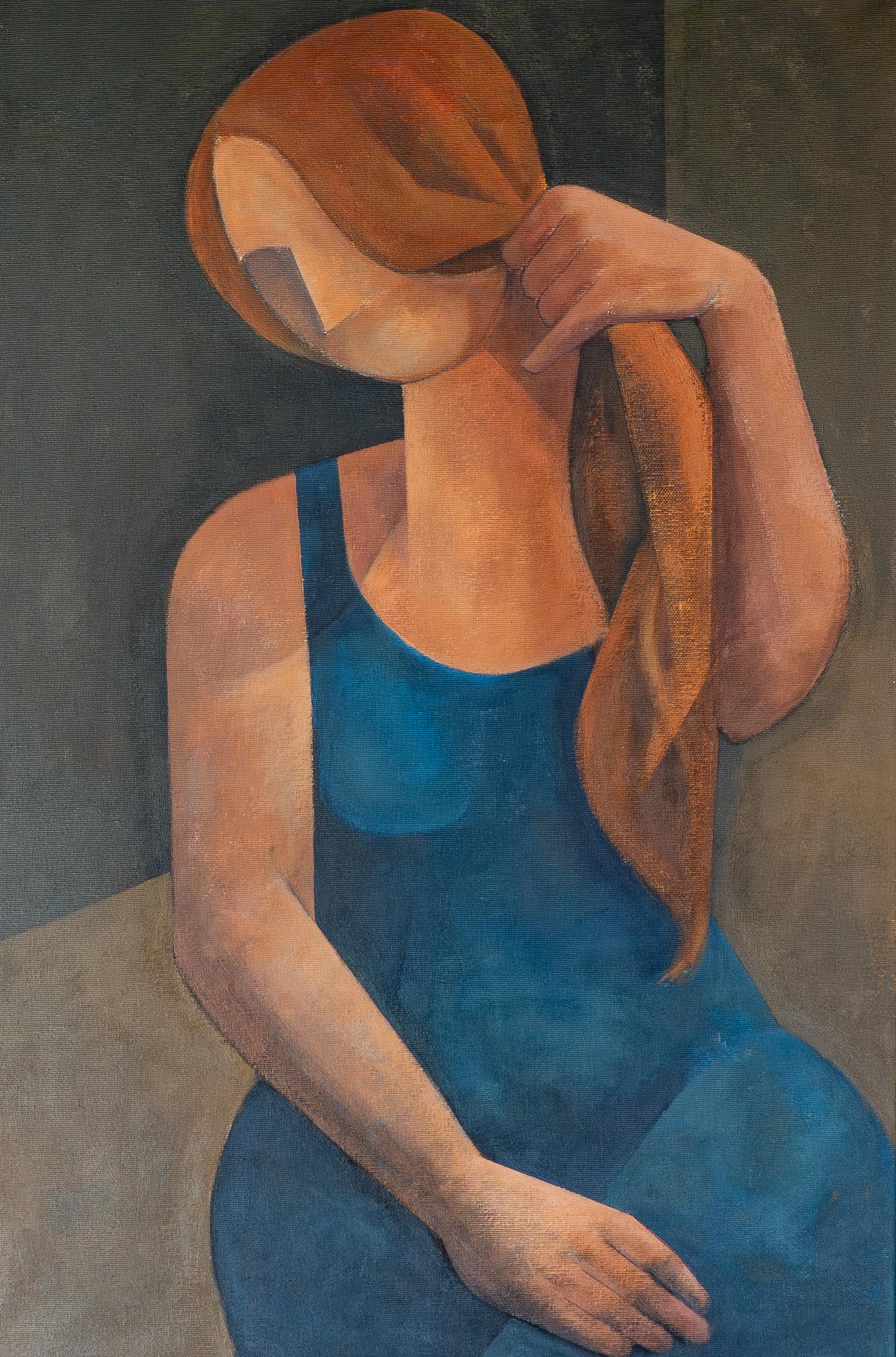 Portrait Painting de Anna Tubau - "Cola de caballo". Figurativo, minimalista, figura humana, retrato
