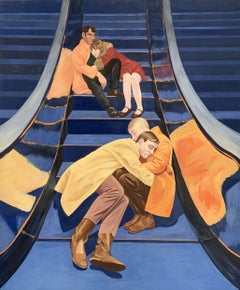 Escalator 2 - Young Polish artist, Social commentary, Realistic tempera painting