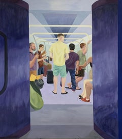 Un métro - Peinture contemporaine de tempera, Jeune art, réalisme, artiste polonais