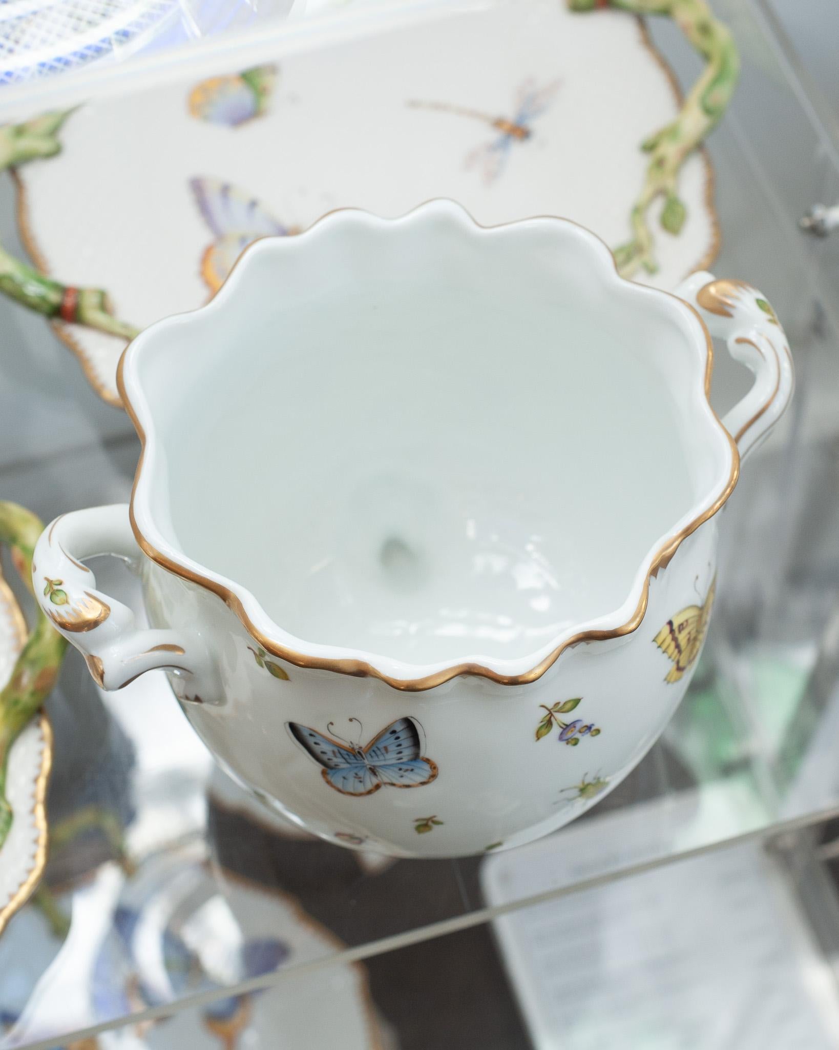 Anna Weatherley Designs Hand-Painted Footed Porcelain Cachepot Handles In New Condition For Sale In Toronto, ON