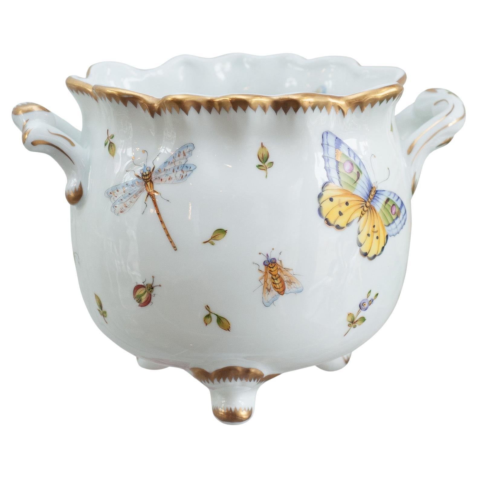 Anna Weatherley Designs Hand-Painted Footed Porcelain Cachepot Handles For Sale