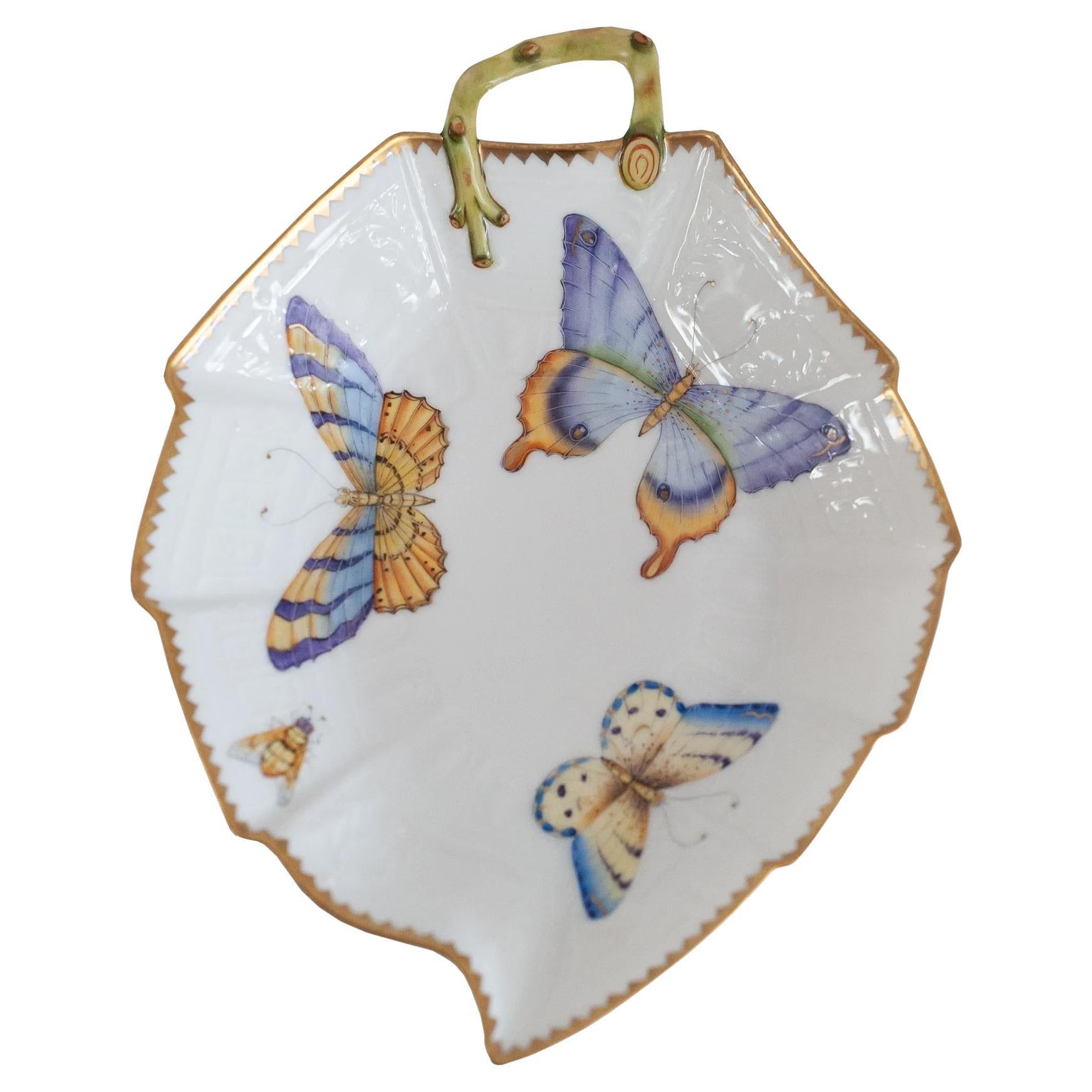 Anna Weatherley Designs Hand-Painted Leaf-Shaped Tray with Handle