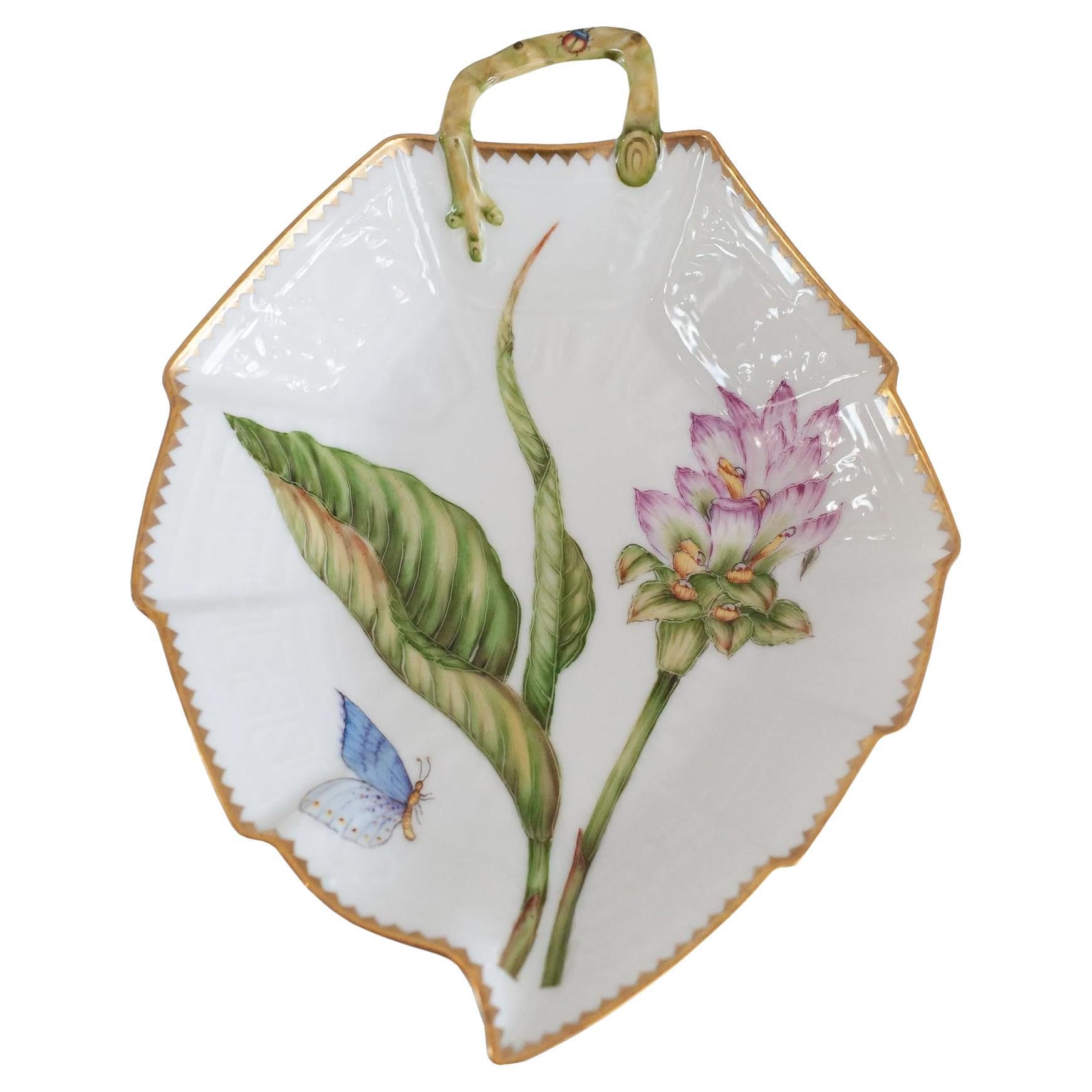 Anna Weatherley Designs Hand-Painted Leaf-Shaped Tray with Handle For Sale