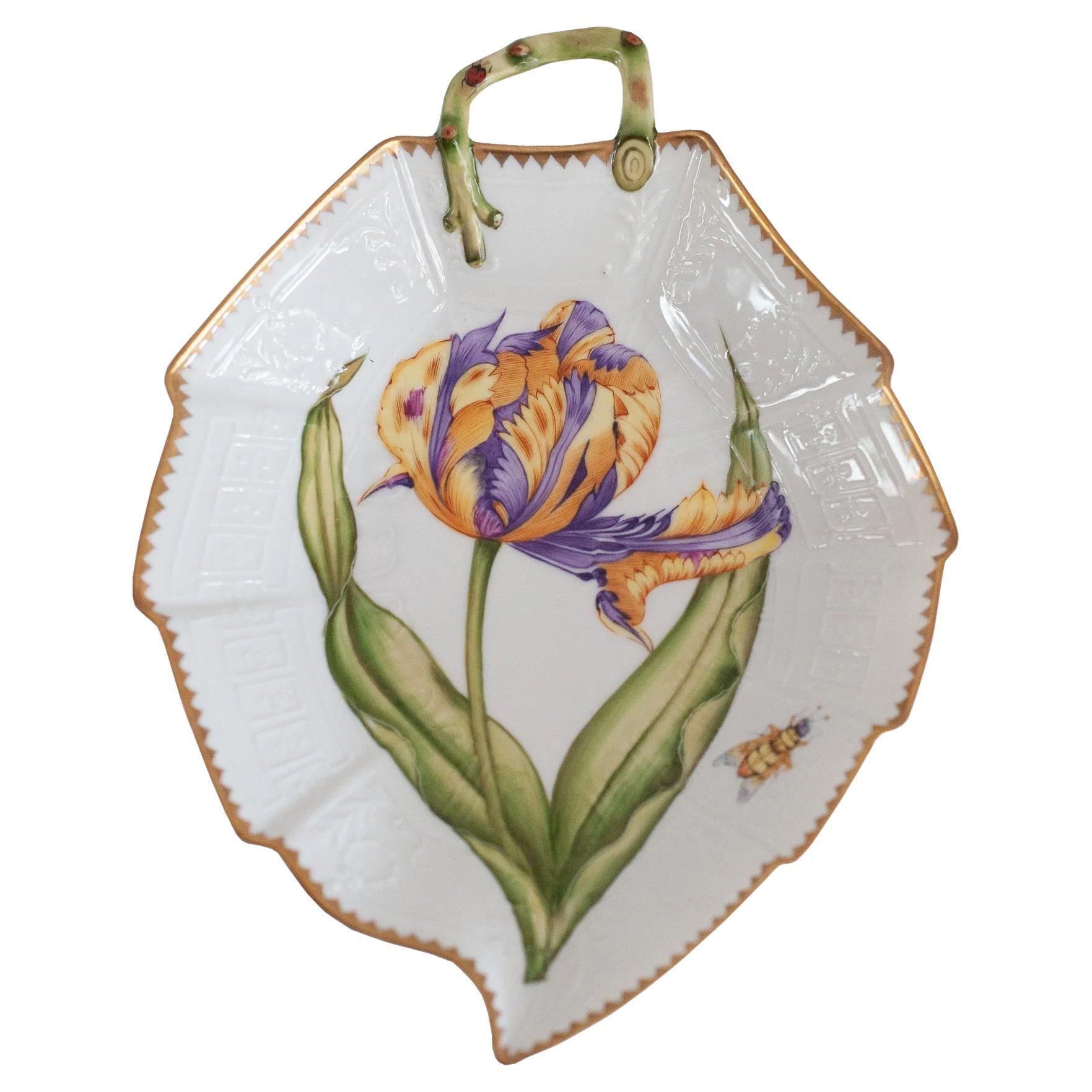 Anna Weatherley Designs Hand-Painted Leaf-Shaped Tray with Handle For Sale