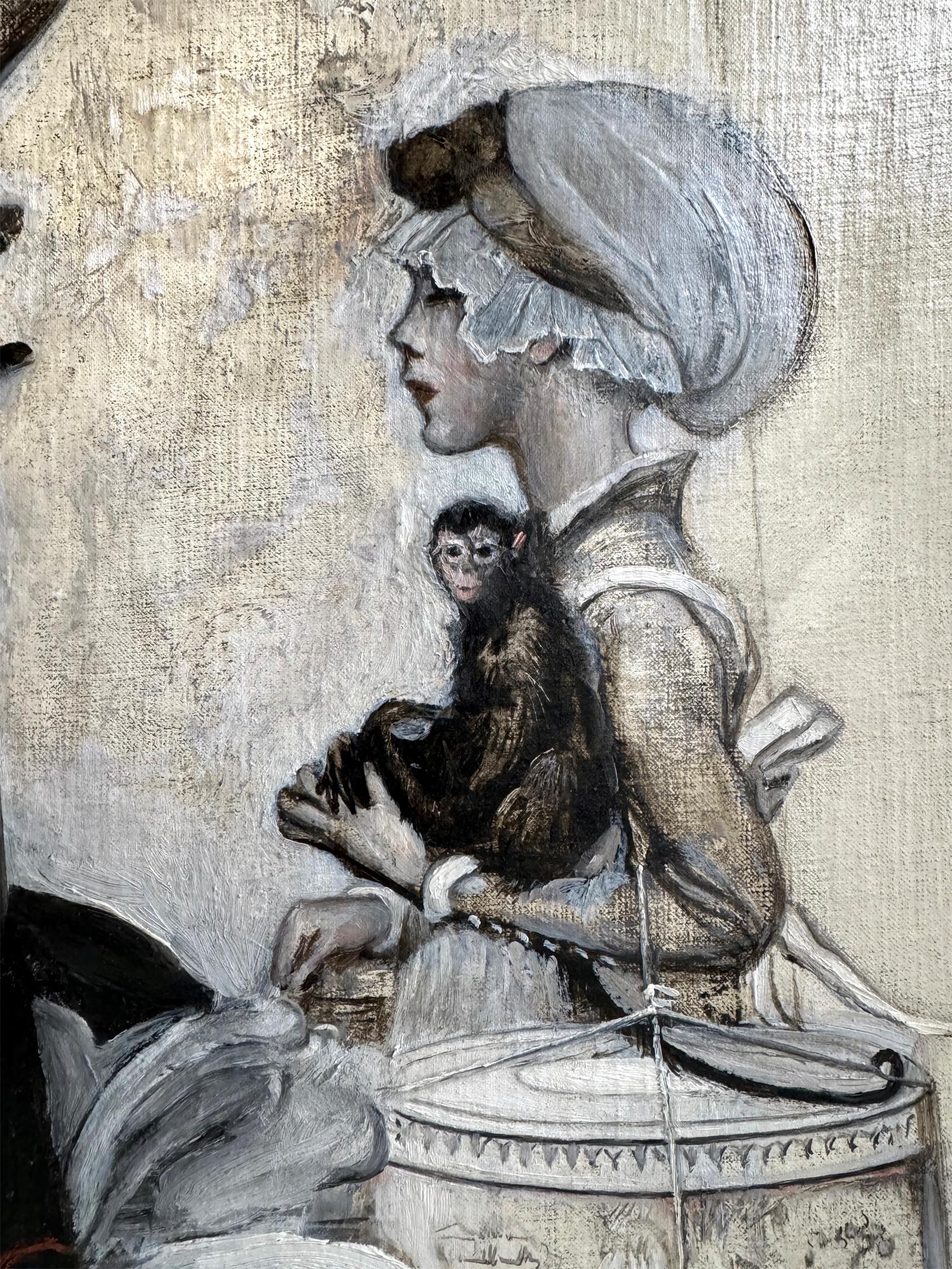 Illustratrice donna, Flapper del 1800, Monocromatica - Portrait Painting Grigio di Anna Whelan Betts