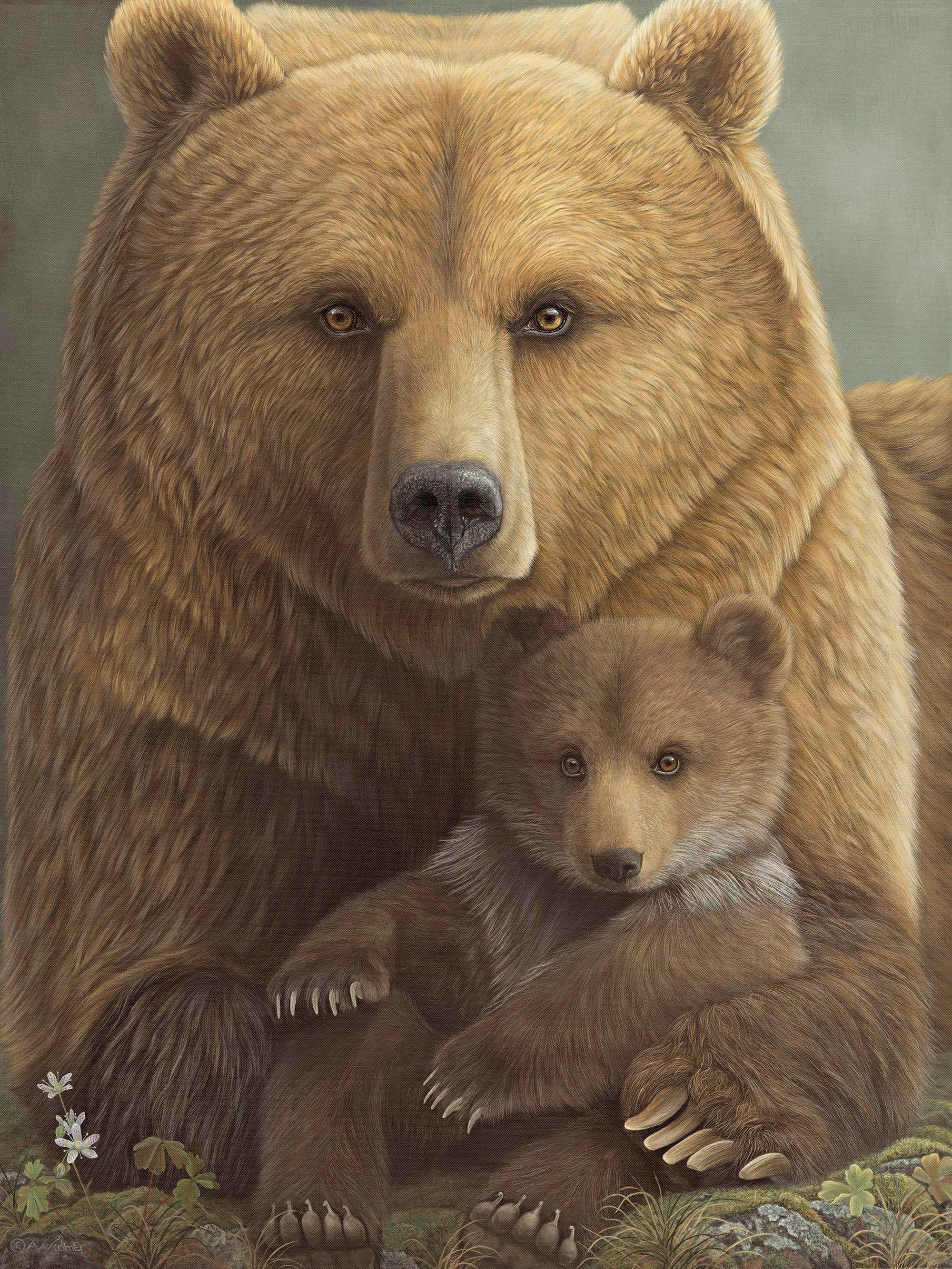 Anna Widmer Animal Painting - Safe with Mama