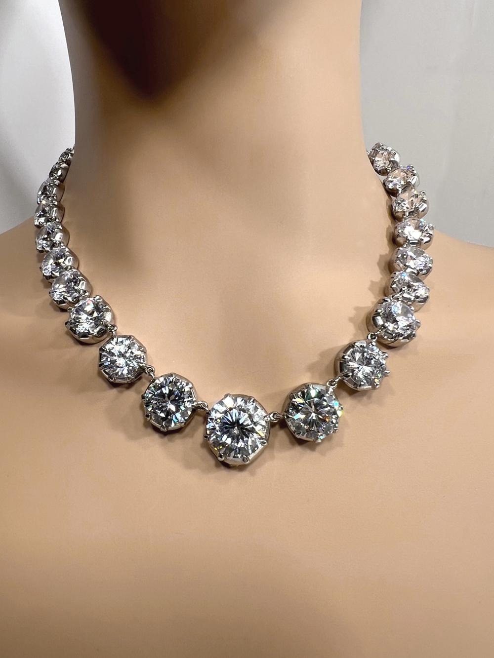 Anna Wintour Antique Style Lab CZ Diamond Sterling Costume Jewelry Necklace.

Anna Wintour has made antique-style diamond and gemstone Rivière Necklaces her trademark. Our Rivière Necklace is crafted with our own lab-grown D-grade brilliant