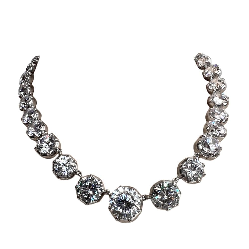 Taglio briolette Anna Wintour Antique Style Lab CZ Diamond Sterling Costume Jewelry Necklace in vendita