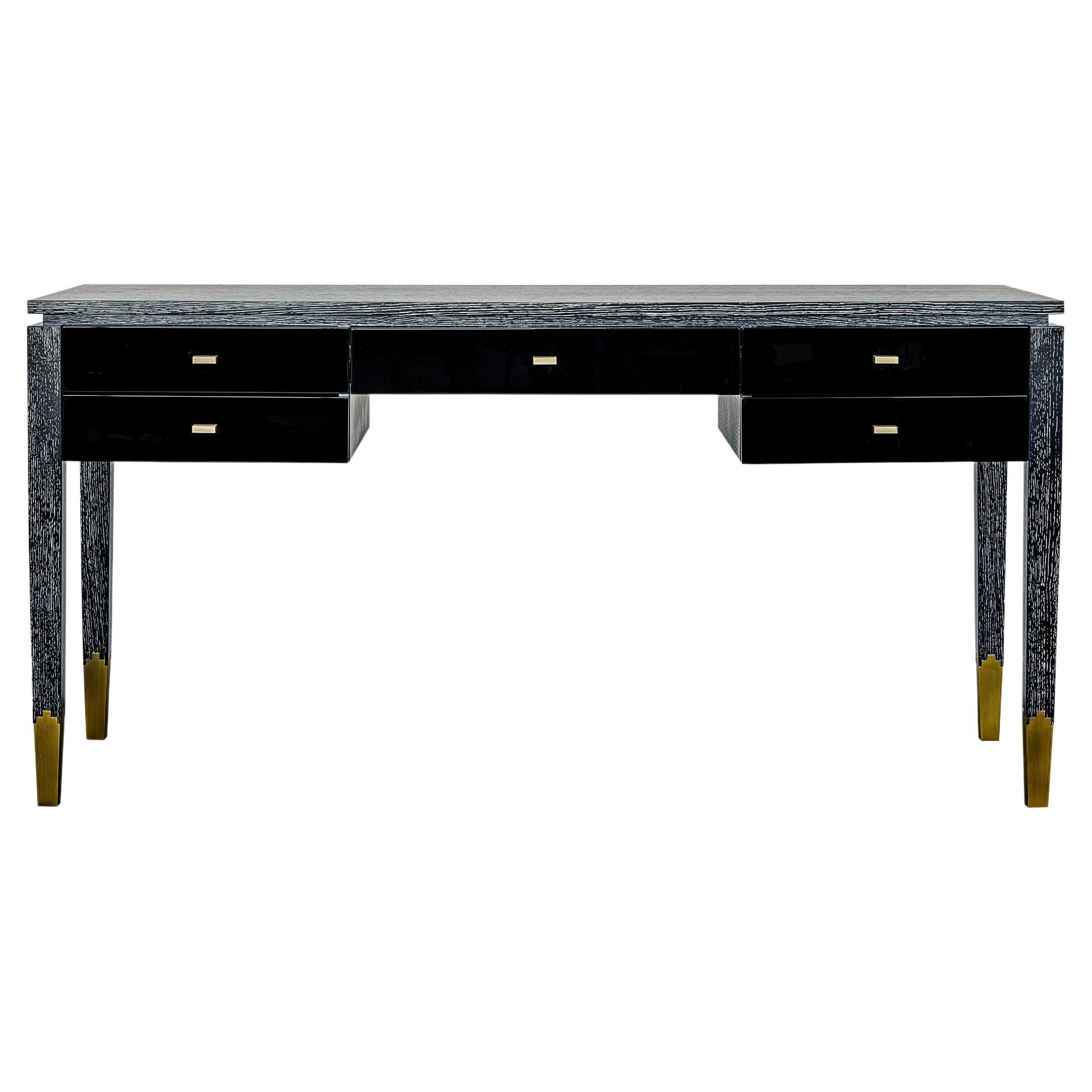 Anna Desk in Black Limed Oak, Handcrafted in Portugal by Duistt For Sale