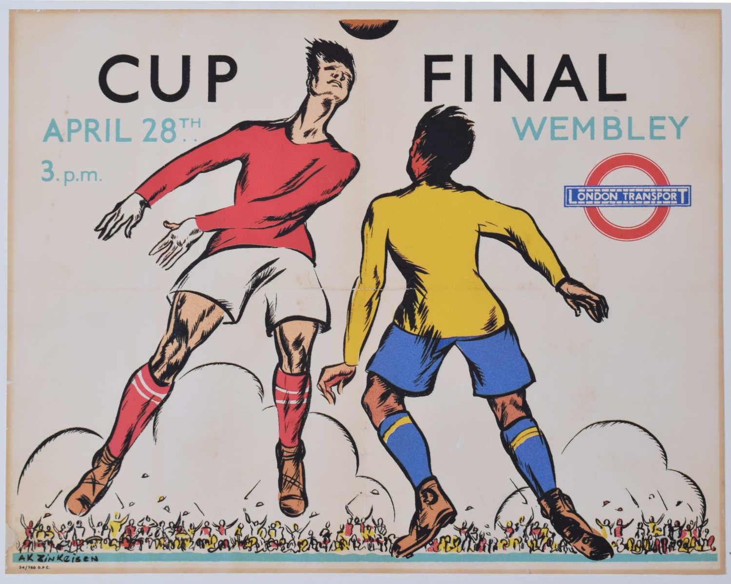 Wembley Cup Final 1930s vintage London Transport poster by Anna Zinkeisen For Sale 1