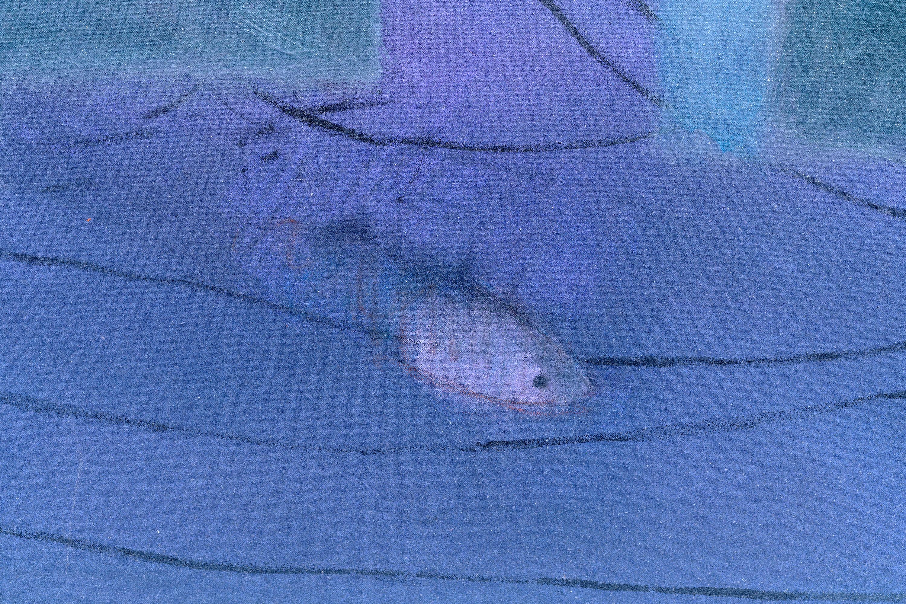 It is a work based on a trip to the Royal Palace of La Granja in Segovia, Spain. There was a lone fish in a pond that communicated with another space that was no longer accessible to sight. It is made of acrylic and pigments diluted with casein