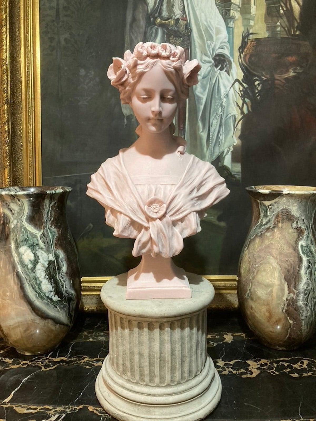 European Annabel Bust Sculpture in Pink Marble, 20th Century