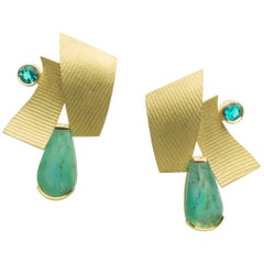 Annabel Eley 18 Karat Gold Earrings with Paraiba Tourmalines and Peruvian Opals
