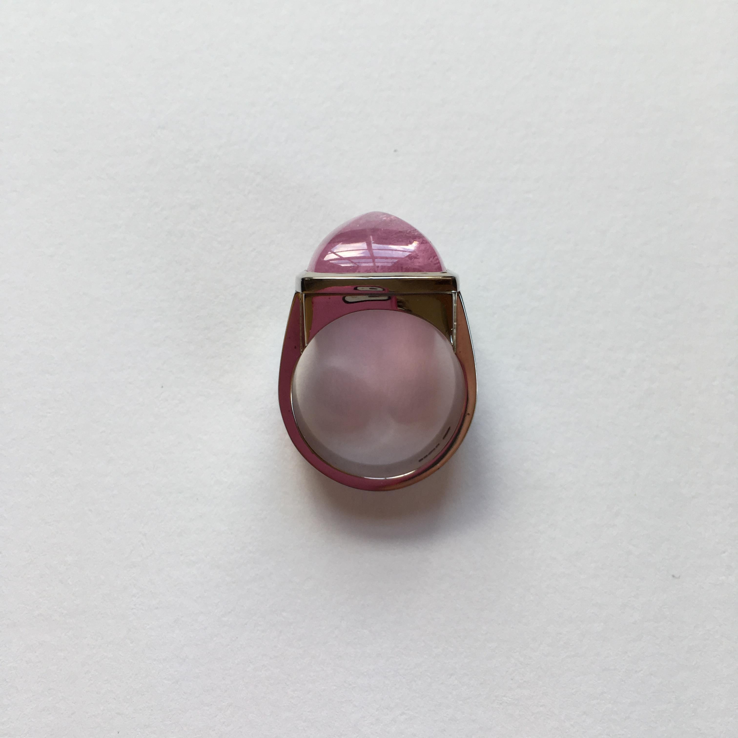 Annabel Eley Baby Pink Tourmaline 18 Karat White Gold Enamel Cocktail Ring For Sale 2