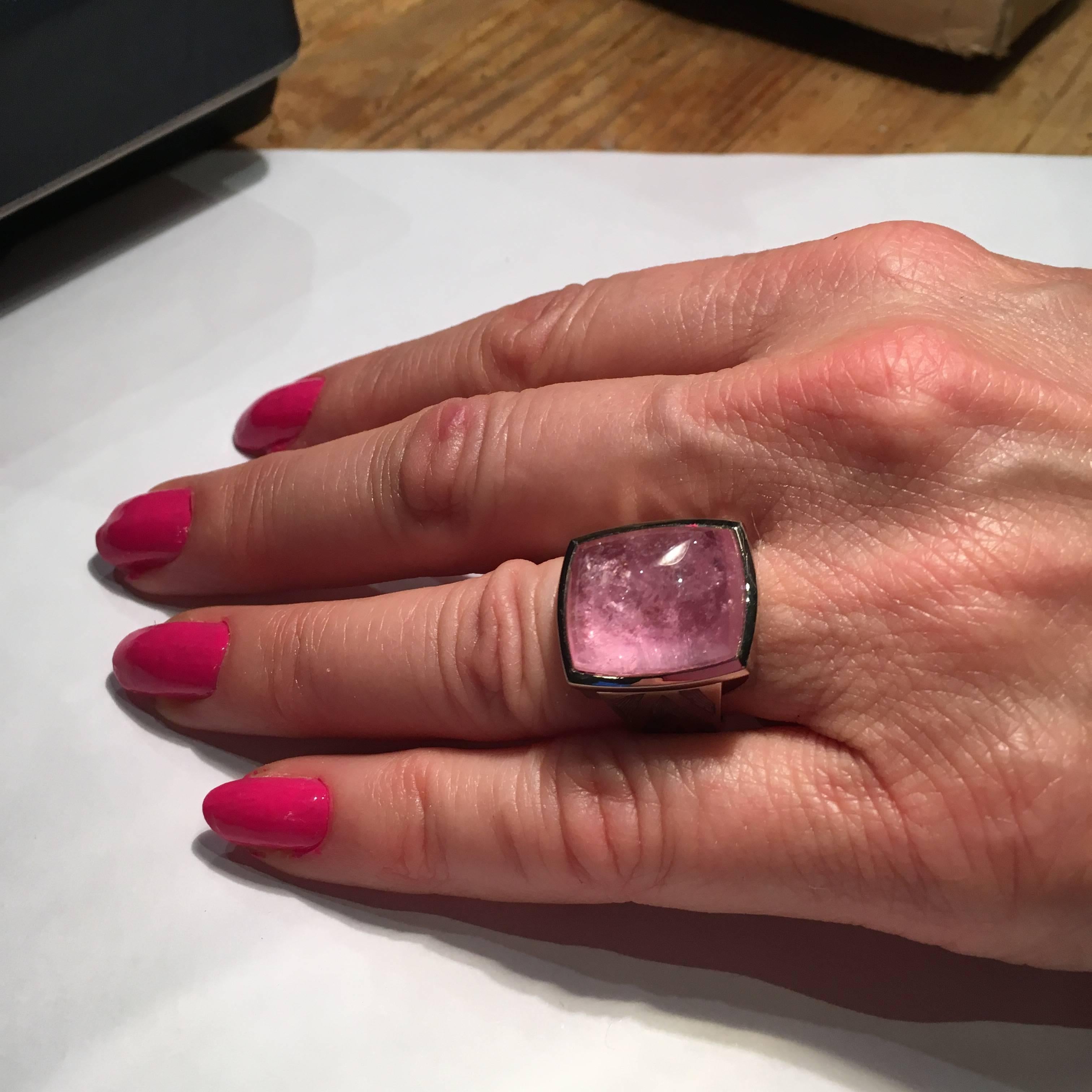 Contemporary Annabel Eley Baby Pink Tourmaline 18 Karat White Gold Enamel Cocktail Ring For Sale