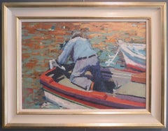 20. Jahrhundert postimpressionistische farbenfrohe Ölgemälde FISCHEREIBOOT Spanien Griechenland
