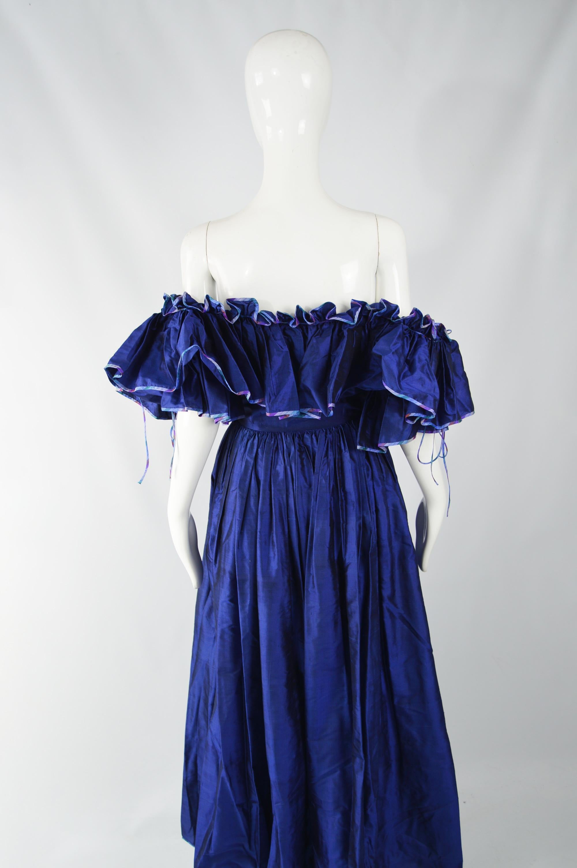 Purple Annabelinda 1970s Silk Romantic Evening Dress