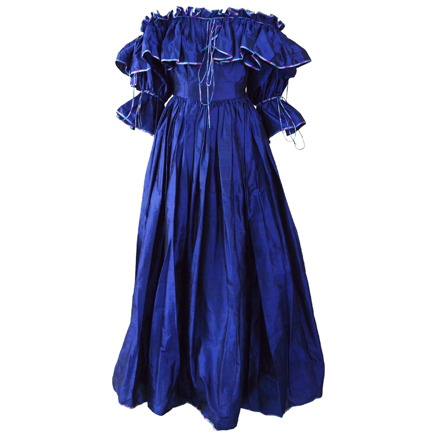 Annabelinda 1970s Silk Romantic Evening Dress