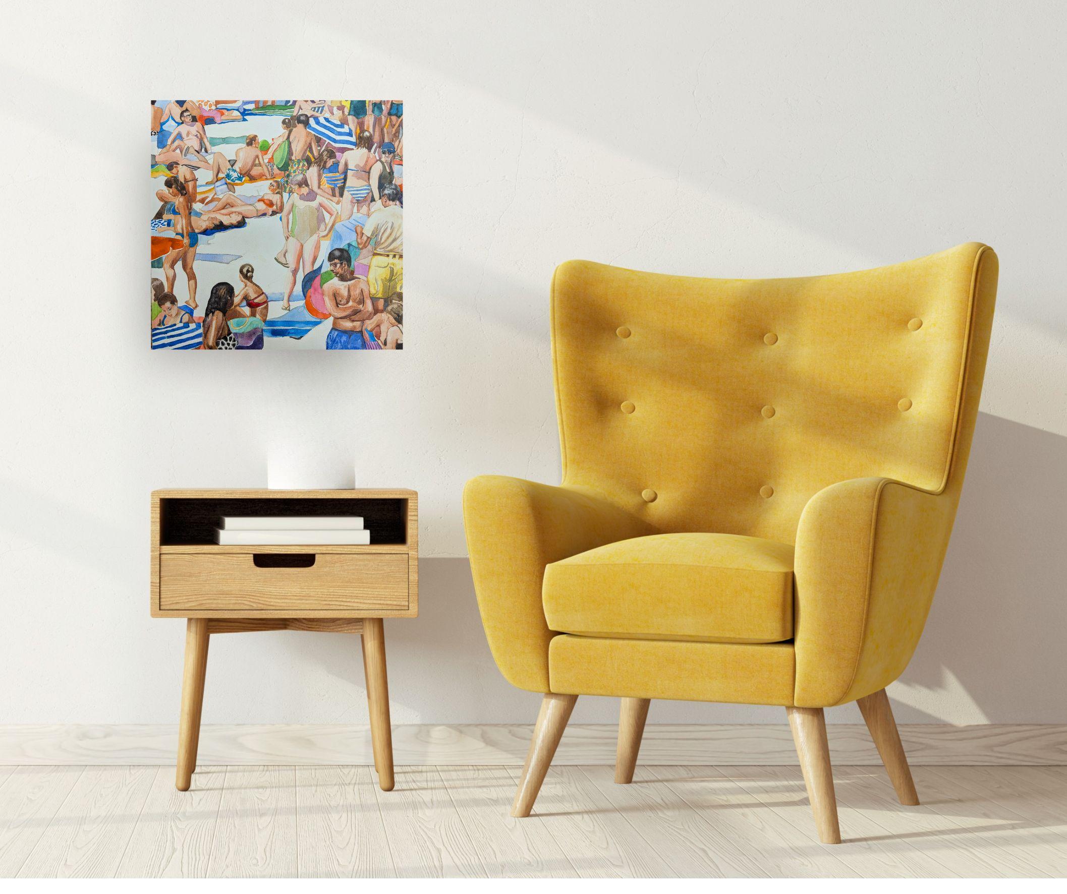 Cette œuvre d'art exceptionnelle est actuellement exposée et disponible à la vente à la Signet Contemporary Art Gallery et en ligne.

Dans Bliss Beach, Annabelle Shelton capture le rythme incomparable d'une journée d'été bien remplie au bord de la