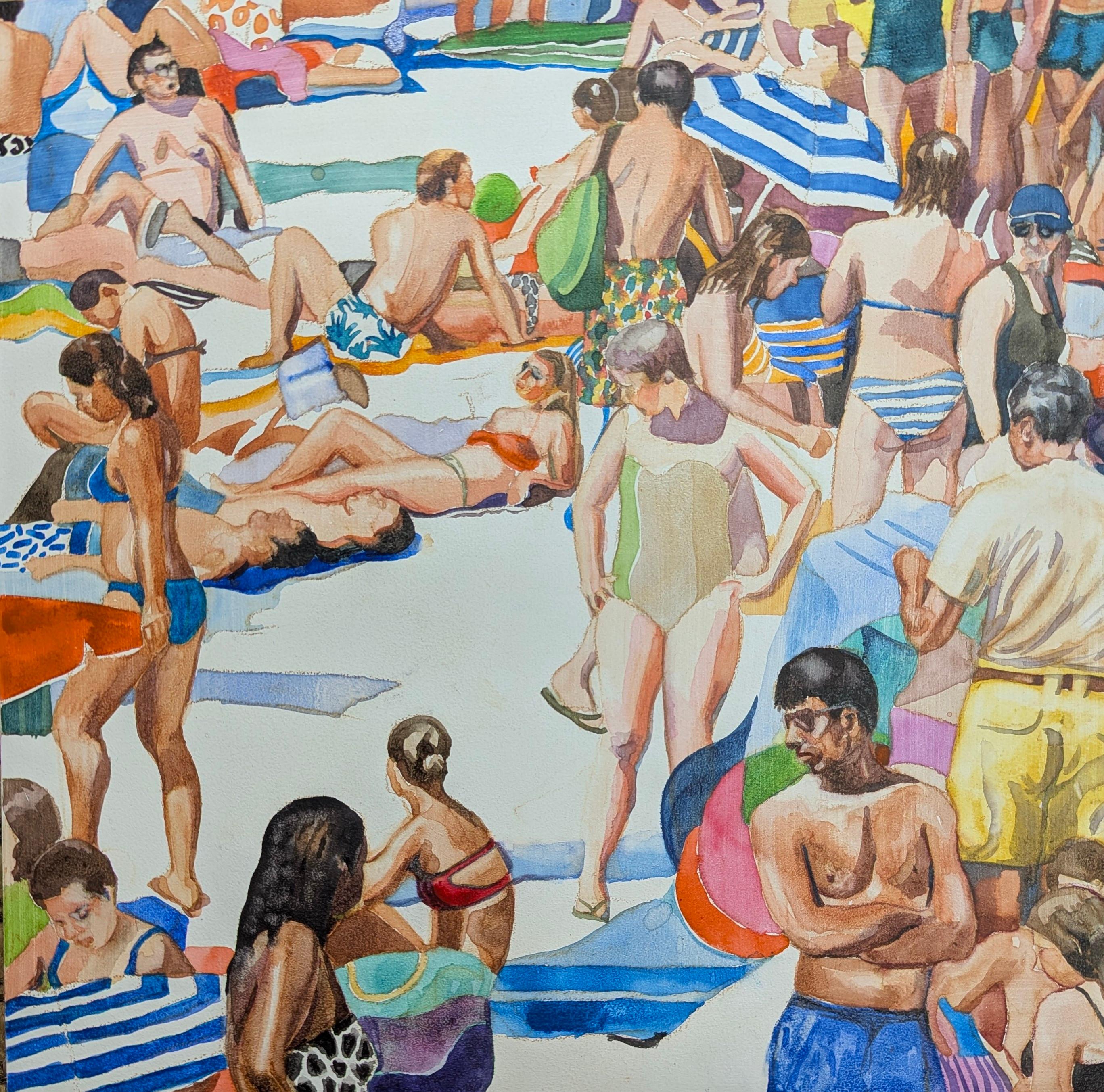 Bliss Beach - peinture figurative originale - œuvre d'art contemporain à l'aquarelle